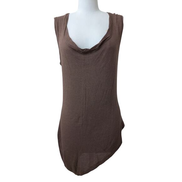 Inhabit brown cashmere blend sleeveless asymmetric tunic top size medium